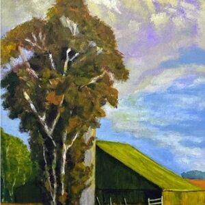 "The Green Barn"  Hand Painted Landscape, Acrylic on a16 X 20 Stretched Canvas